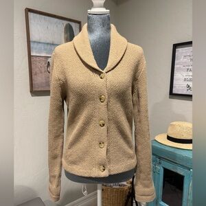 Lauren Ralph Lauren Women’s Knitted Buttons Tan Lambswool Collared Sweater Small